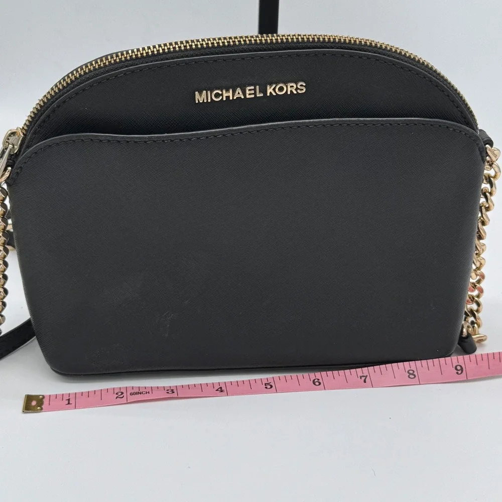 Michael Kors Emmy Black Saffiano Leather Dome Crossbody Bag 9x7 Chain Strap